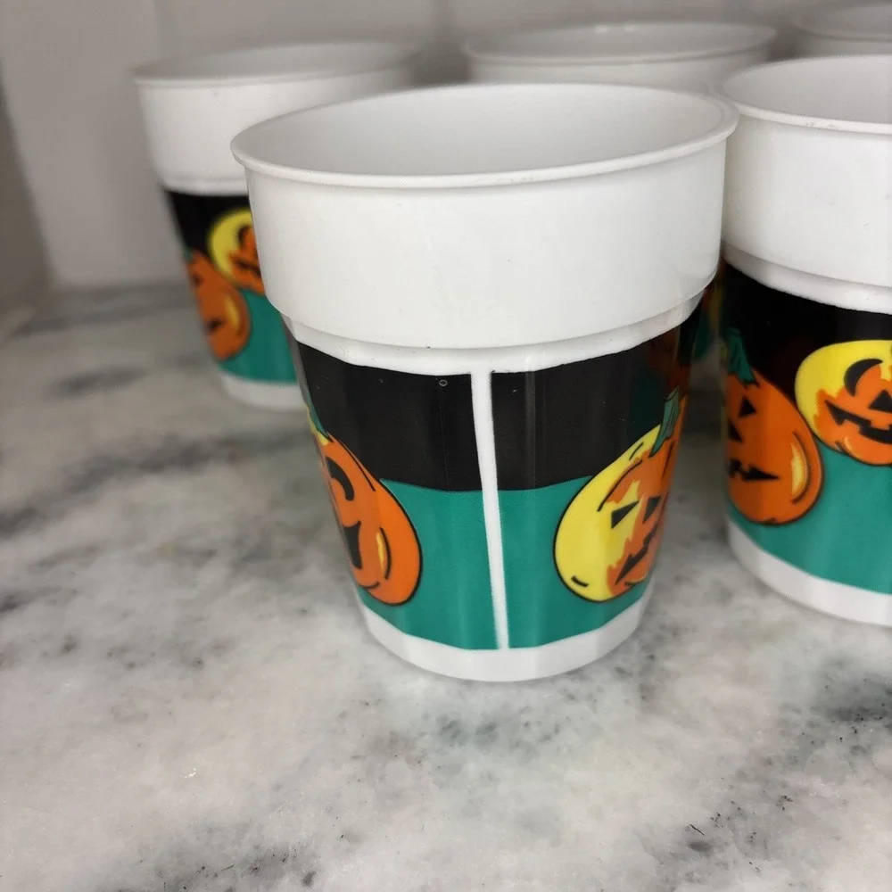 Halloween Tumbler Cups Lot Of 8 Vintage Jack O‎ Lantern Pumpkin